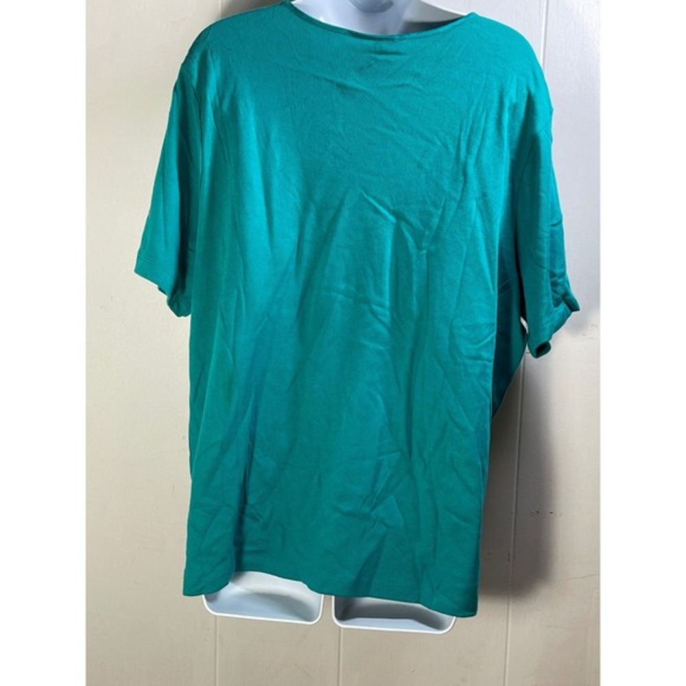 Teal Green Knit Top Plus Size 1X Short Sleeve Casual comfy southwestern - Picture 3 of 6
